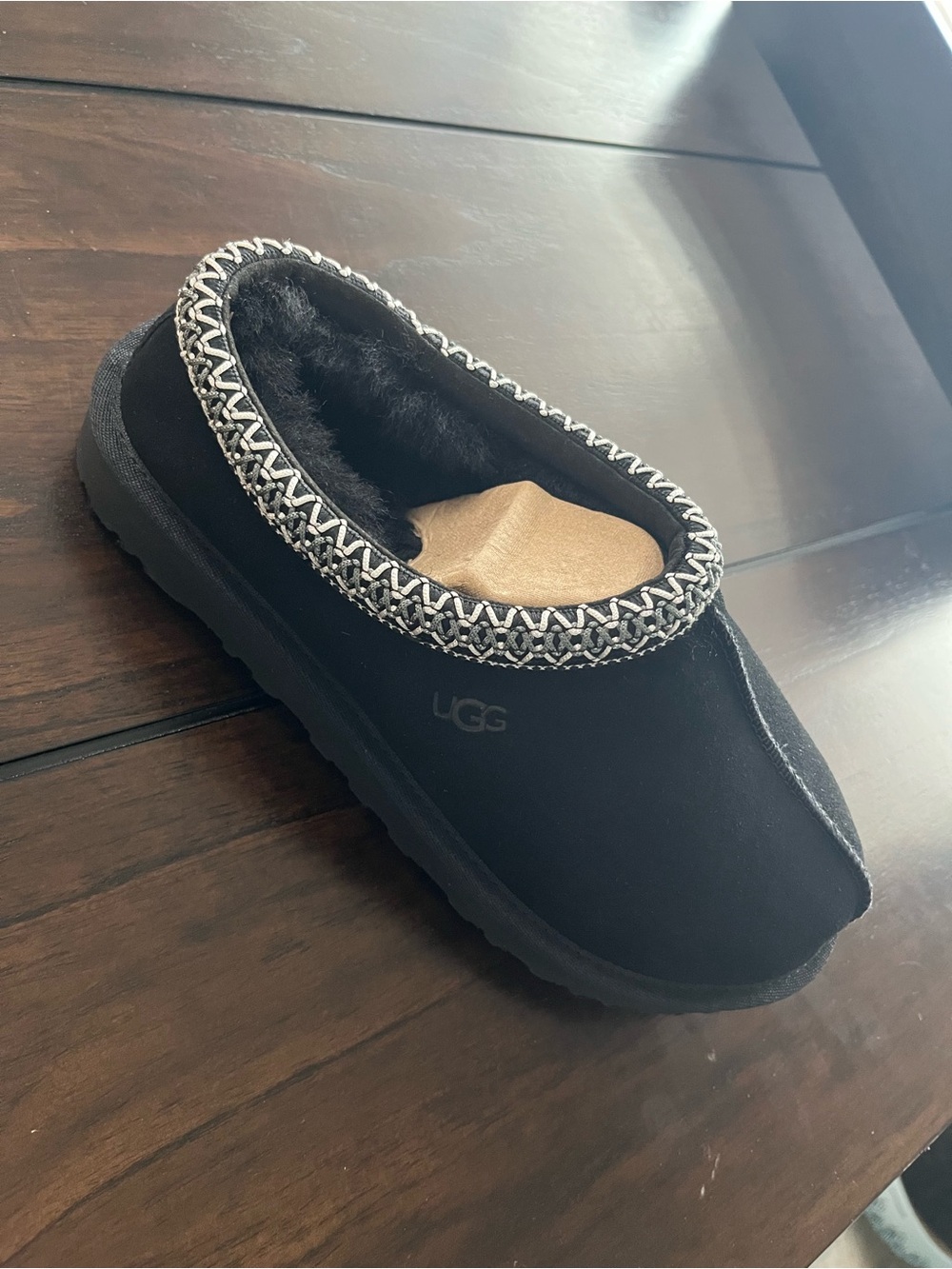 UGG Tasman II Women's Black Slip-On Suede Slippers with Embroidered Trim - Picture 5 of 11